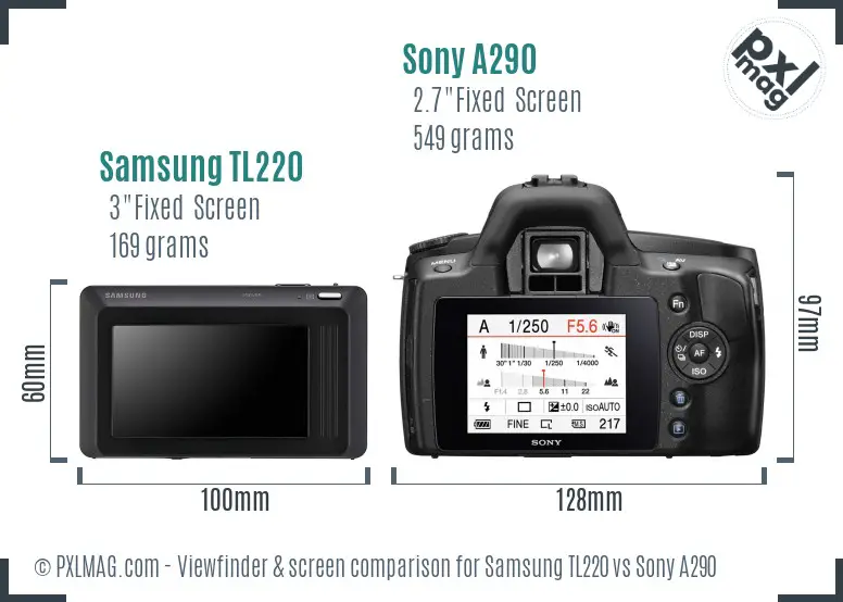 Samsung TL220 vs Sony A290 Screen and Viewfinder comparison