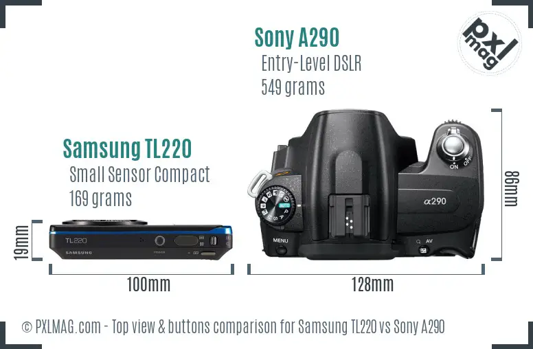 Samsung TL220 vs Sony A290 top view buttons comparison