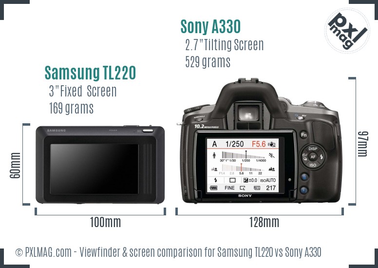 Samsung TL220 vs Sony A330 Screen and Viewfinder comparison