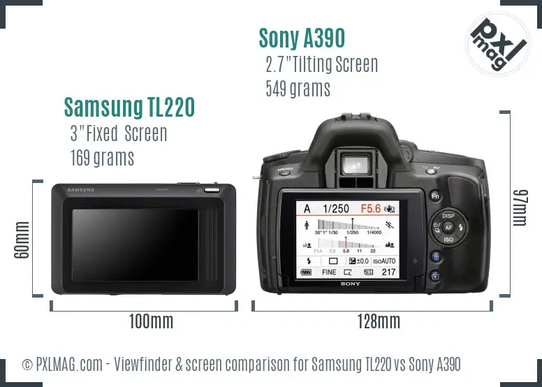 Samsung TL220 vs Sony A390 Screen and Viewfinder comparison Samsung TL220 vs Sony A390 Screen and Viewfinder comparison