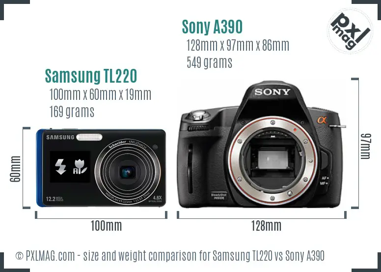 Samsung TL220 vs Sony A390 size comparison Samsung TL220 vs Sony A390 size comparison