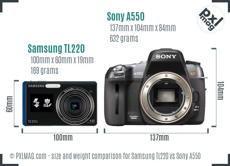 Samsung TL220 vs Sony A550 size comparison