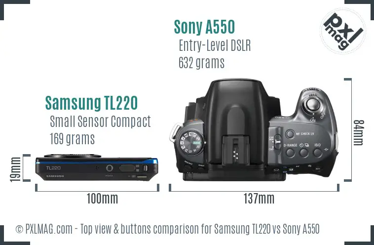Samsung TL220 vs Sony A550 top view buttons comparison
