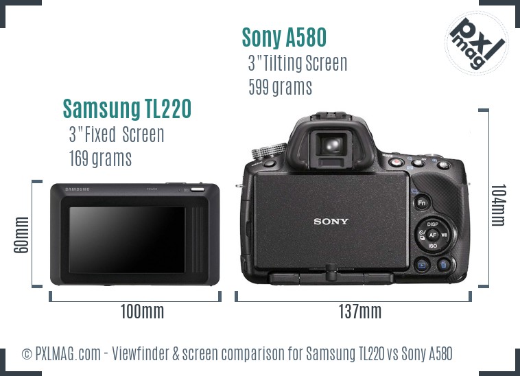 Samsung TL220 vs Sony A580 Screen and Viewfinder comparison