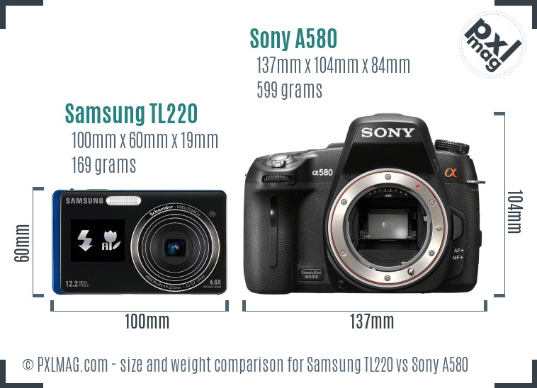 Samsung TL220 vs Sony A580 size comparison Samsung TL220 vs Sony A580 size comparison