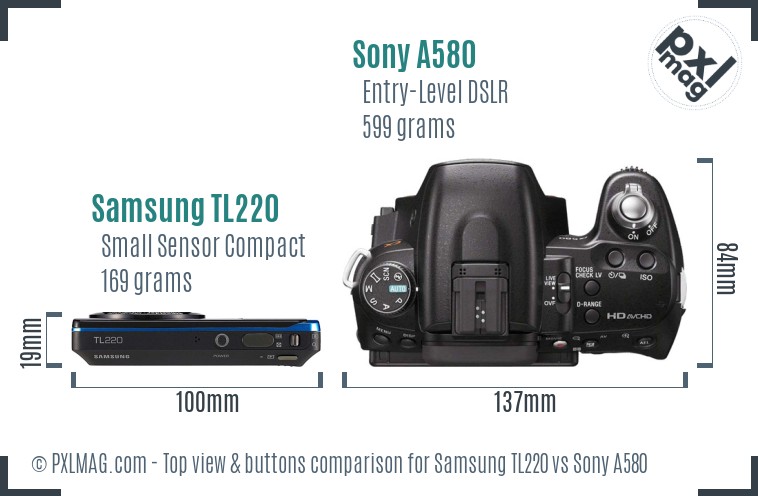 Samsung TL220 vs Sony A580 top view buttons comparison