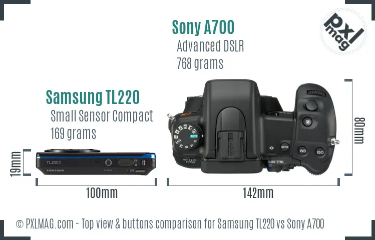 Samsung TL220 vs Sony A700 top view buttons comparison