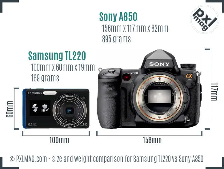 Samsung TL220 vs Sony A850 size comparison