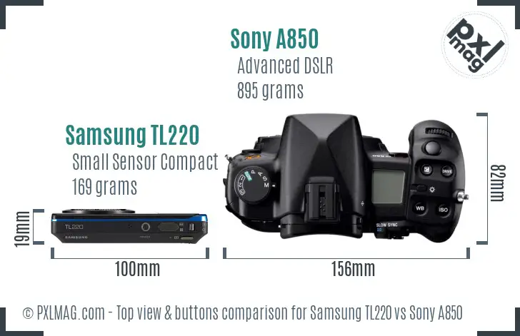 Samsung TL220 vs Sony A850 top view buttons comparison