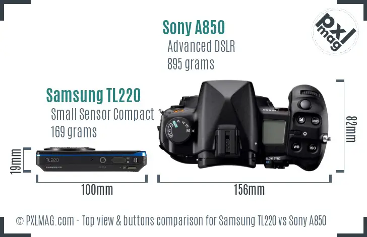 Samsung TL220 vs Sony A850 top view buttons comparison Samsung TL220 vs Sony A850 top view buttons comparison
