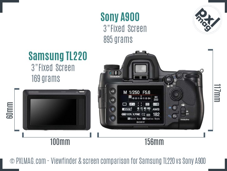 Samsung TL220 vs Sony A900 Screen and Viewfinder comparison