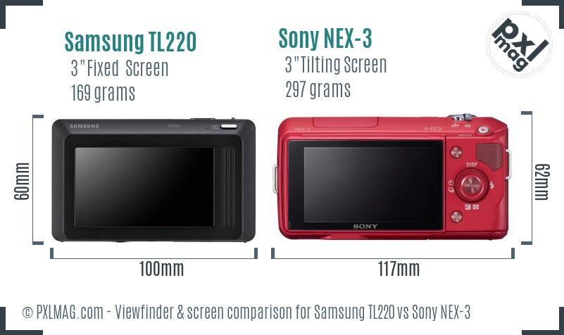 Samsung TL220 vs Sony NEX-3 Screen and Viewfinder comparison