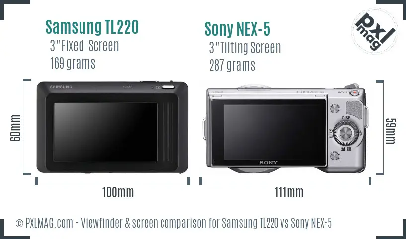 Samsung TL220 vs Sony NEX-5 Screen and Viewfinder comparison