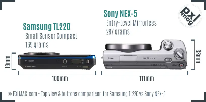 Samsung TL220 vs Sony NEX-5 top view buttons comparison