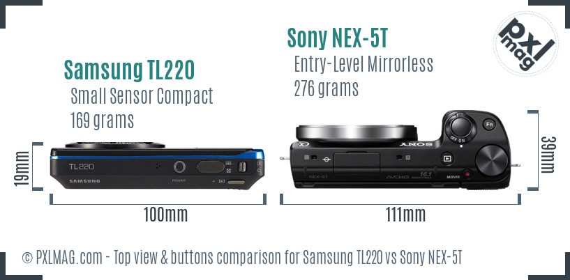 Samsung TL220 vs Sony NEX-5T top view buttons comparison