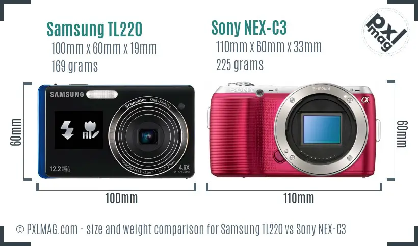 Samsung TL220 vs Sony NEX-C3 size comparison