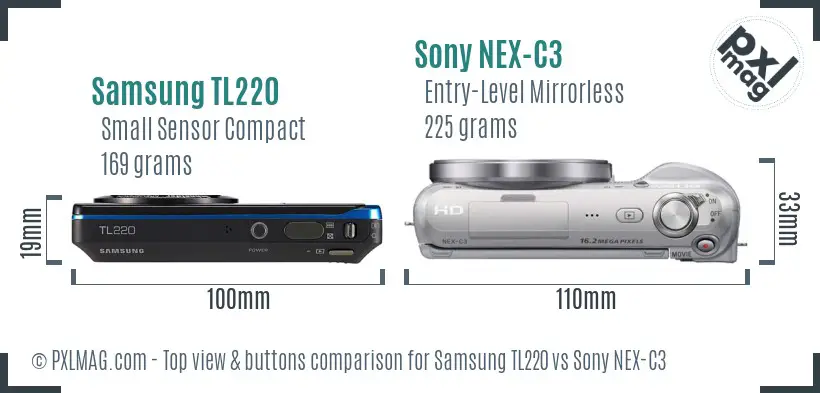 Samsung TL220 vs Sony NEX-C3 top view buttons comparison