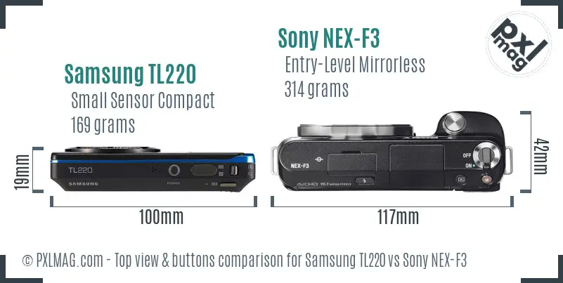 Samsung TL220 vs Sony NEX-F3 top view buttons comparison Samsung TL220 vs Sony NEX-F3 top view buttons comparison