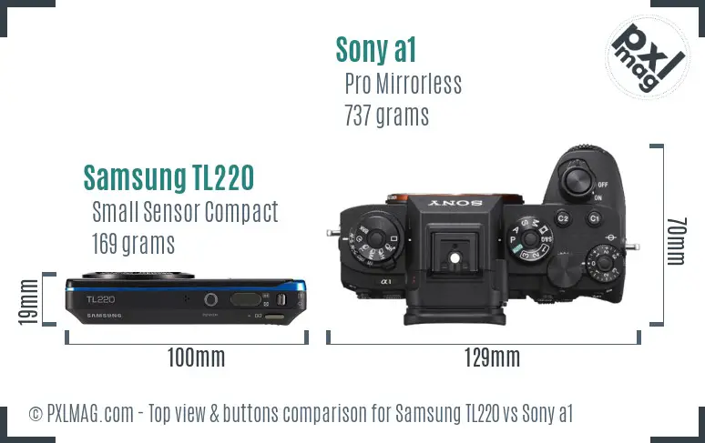 Samsung TL220 vs Sony a1 top view buttons comparison Samsung TL220 vs Sony a1 top view buttons comparison