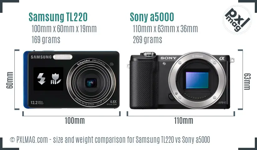 Samsung TL220 vs Sony a5000 size comparison