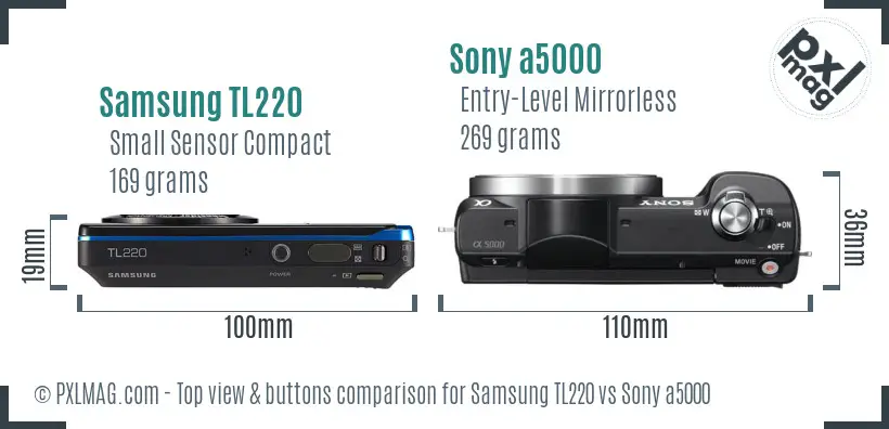 Samsung TL220 vs Sony a5000 top view buttons comparison
