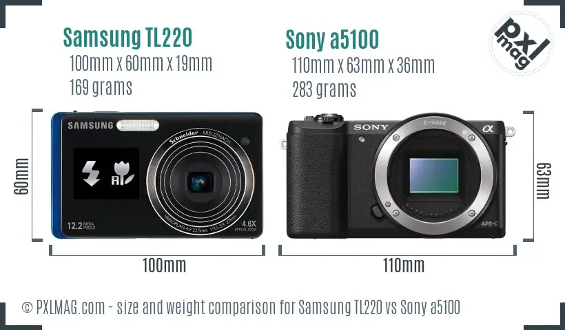 Samsung TL220 vs Sony a5100 size comparison