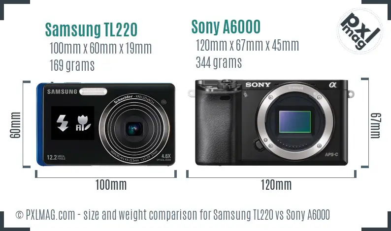 Samsung TL220 vs Sony A6000 size comparison
