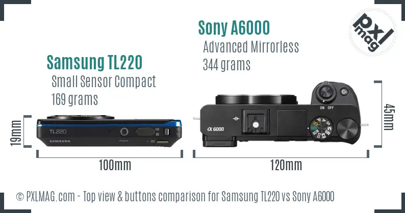 Samsung TL220 vs Sony A6000 top view buttons comparison