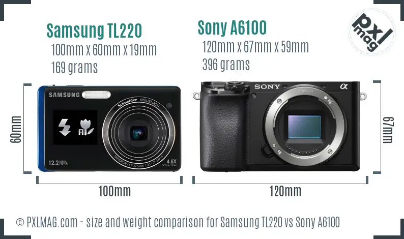 Samsung TL220 vs Sony A6100 size comparison