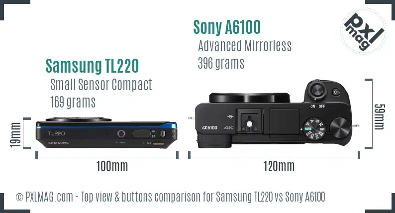 Samsung TL220 vs Sony A6100 top view buttons comparison