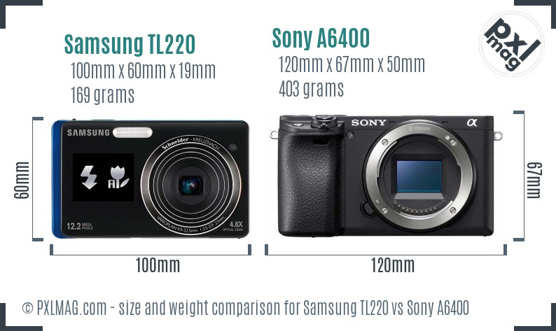 Samsung TL220 vs Sony A6400 size comparison