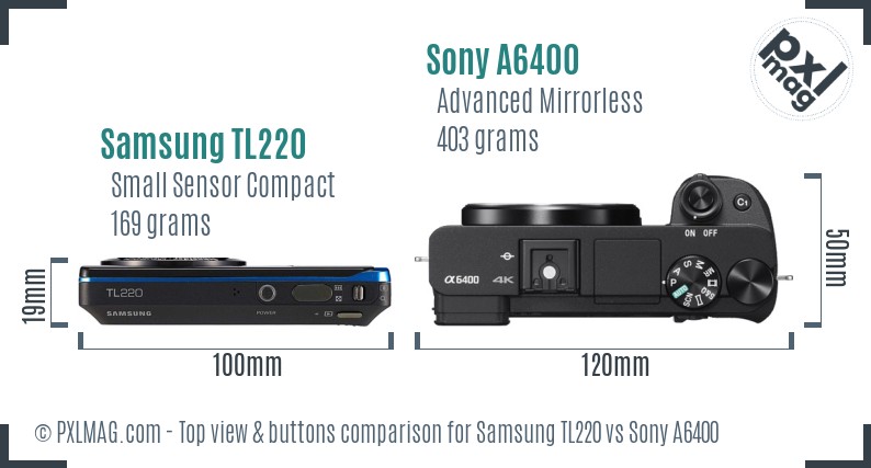 Samsung TL220 vs Sony A6400 top view buttons comparison