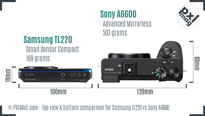 Samsung TL220 vs Sony A6600 top view buttons comparison