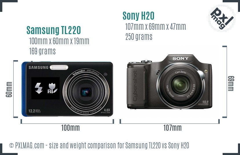 Samsung TL220 vs Sony H20 size comparison