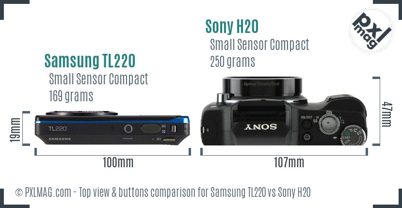Samsung TL220 vs Sony H20 top view buttons comparison