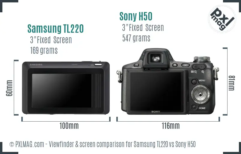 Samsung TL220 vs Sony H50 Screen and Viewfinder comparison