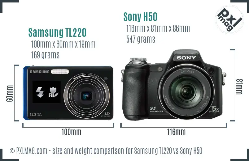 Samsung TL220 vs Sony H50 size comparison