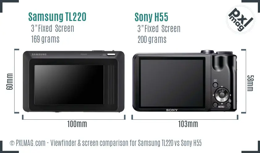 Samsung TL220 vs Sony H55 Screen and Viewfinder comparison