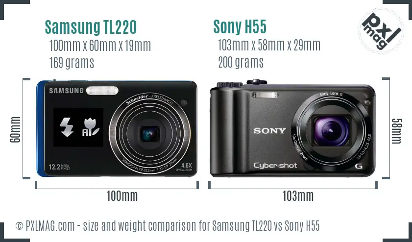 Samsung TL220 vs Sony H55 size comparison