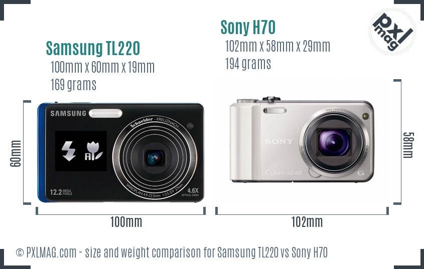 Samsung TL220 vs Sony H70 size comparison