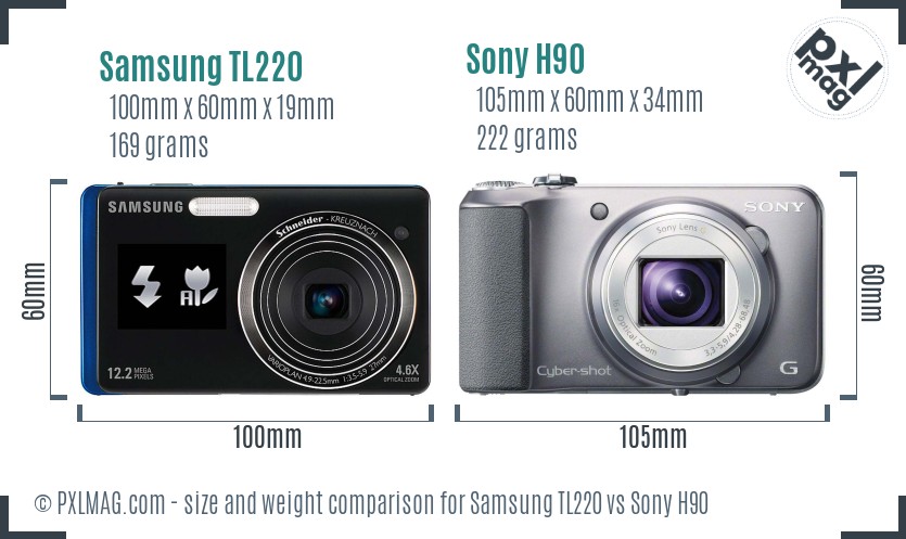 Samsung TL220 vs Sony H90 size comparison
