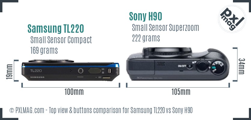Samsung TL220 vs Sony H90 top view buttons comparison