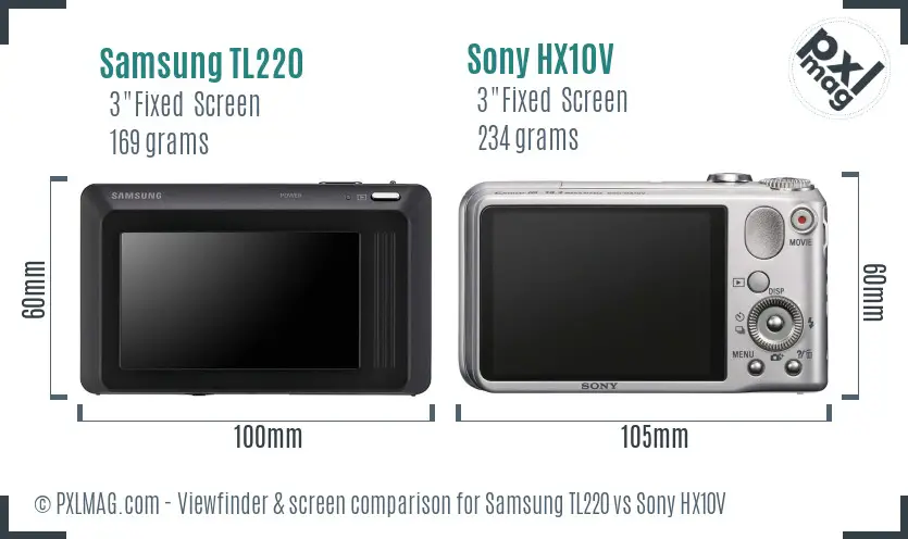 Samsung TL220 vs Sony HX10V Screen and Viewfinder comparison Samsung TL220 vs Sony HX10V Screen and Viewfinder comparison