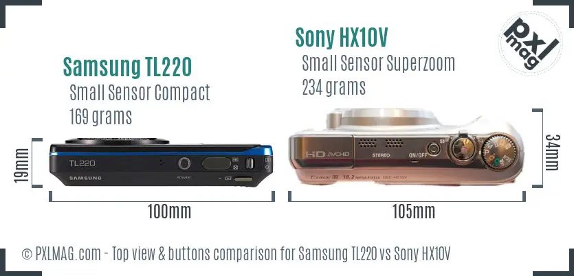 Samsung TL220 vs Sony HX10V top view buttons comparison Samsung TL220 vs Sony HX10V top view buttons comparison