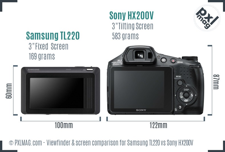 Samsung TL220 vs Sony HX200V Screen and Viewfinder comparison