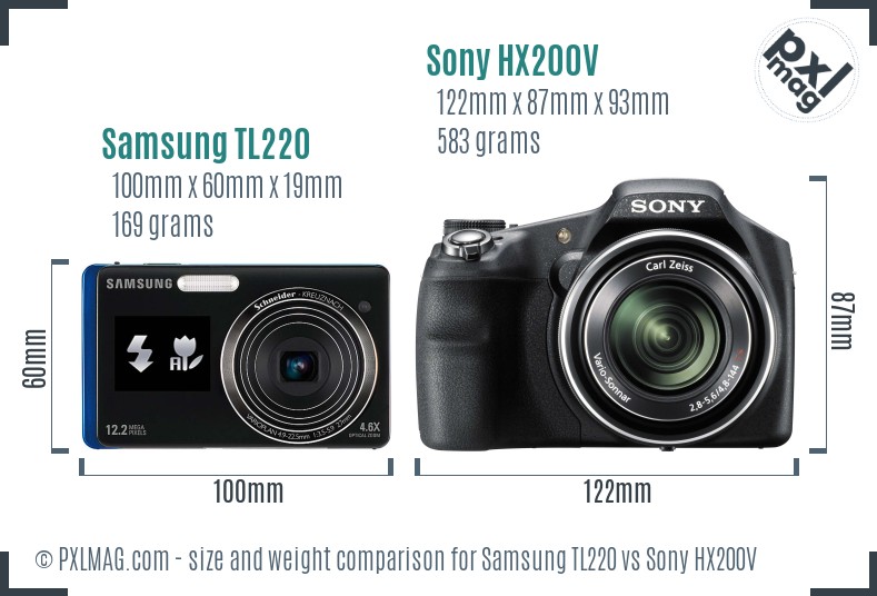 Samsung TL220 vs Sony HX200V size comparison Samsung TL220 vs Sony HX200V size comparison