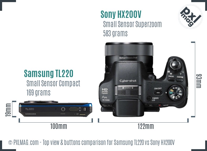 Samsung TL220 vs Sony HX200V top view buttons comparison