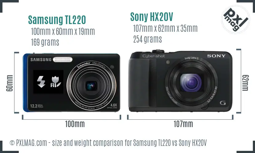 Samsung TL220 vs Sony HX20V size comparison Samsung TL220 vs Sony HX20V size comparison