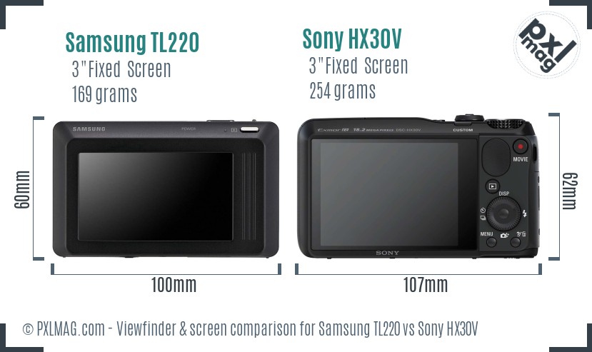 Samsung TL220 vs Sony HX30V Screen and Viewfinder comparison