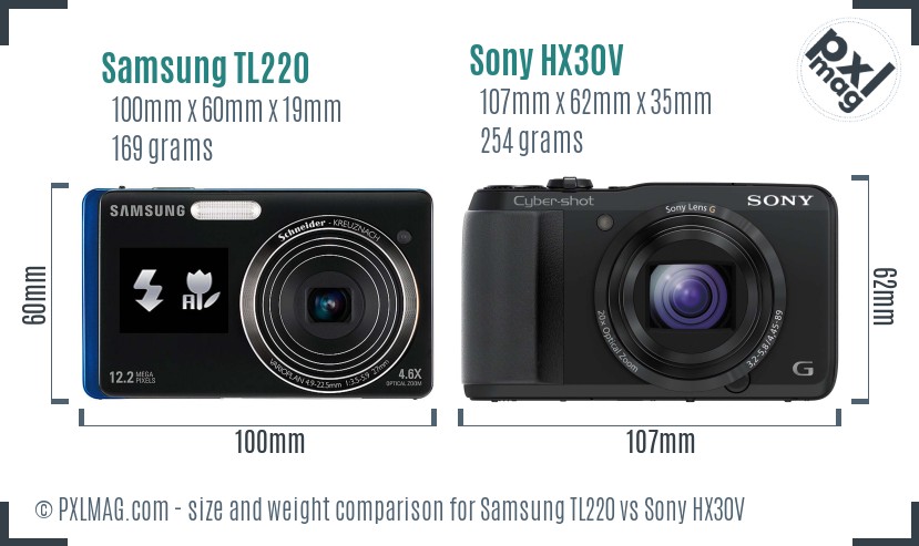 Samsung TL220 vs Sony HX30V size comparison Samsung TL220 vs Sony HX30V size comparison